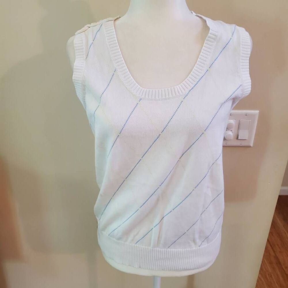 Lady Hagen Retro White 100% Cotton Preppy Golf Sweater- Size Medium